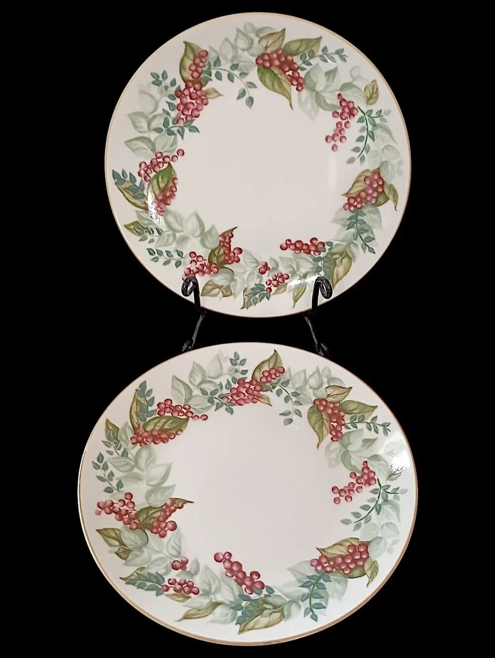 2 Restoration Hardware Festive Berry Plates Salad Side Christmas Botanical RH